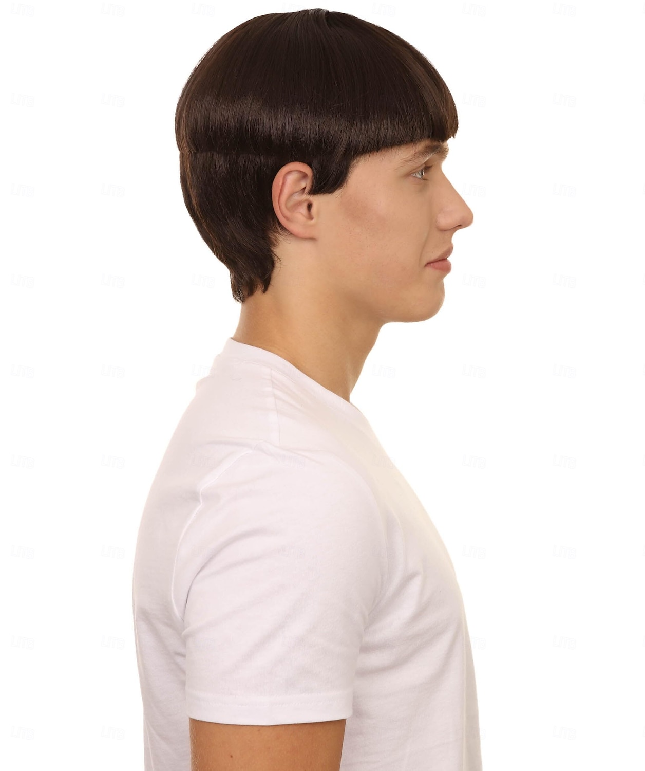 Peluca de corte de tazón retro de Halloween de 9 pulgadas para hombres adultos, colores marrones, cabello sintético suave para festivales, fiestas de anime, fibra sintética ignífuga 2025 - $18.99 –P4