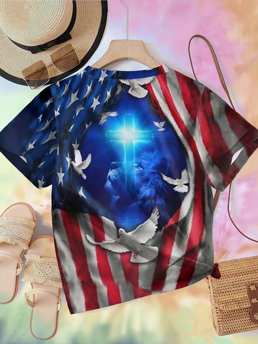 Unabhängigkeitstag Damen Patriotic Fourth of July T-Shirt Lässiger Druck Kurzarm Regelmäßige Oberteile Täglich Blau Sommer Frühling Herbst 2025 - $19.99 –P2