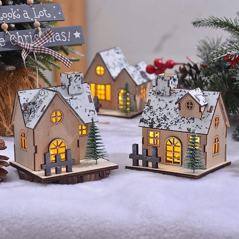 Christmas Wooden House Ornament Light, LED Desktop Decoration Christmas Holiday Table Decorations 2025 - CAD $8.99 –P15
