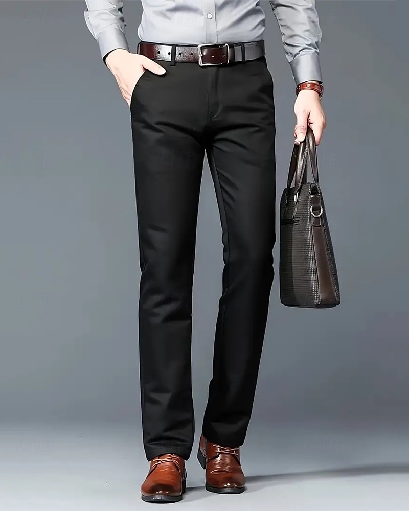 Men's Dress Pants Trousers Chinos Buttons Pocket Solid Colored Comfort Formal Party Work Fashion Classic Style Black White Micro-elastic 2025 - $27.99 –P7