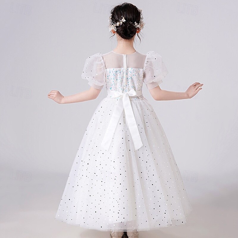 Bloemenmeisjesjurk kinderen Voor meisjes Prinses jurk Prestatie Bruiloft Feest Elegant Mooi Netstof Effen Kleur Korte mouw Strakke ronde hals Wit Blozend Roze 4 jaar + 2025 - $44.99 –P7