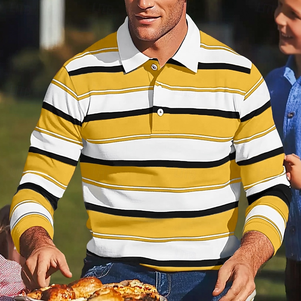 Per uomo Blocco di colori A righe Polo da Rugby Manica Lunga Magliette polo Bavero Classico Moda Stampa 3D Moderno Casuale Sportivo Righe Autunno Inverno Giallo Rosso Viola del 2025 a $28.99 –P1
