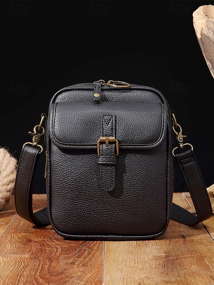 Bolso bandolera vintage de piel sintética marrón para mujer con detalle de hebilla frontal: diseño compacto y elegante 2025 - $32.99 –P7