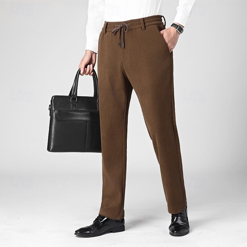 Homens Social Calças de Veludo Calças chinês Bolsos Com Cordão Cintura elástica Côr Sólida Conforto Formal Festa Trabalho Moda Estilo Clássico Preto Azul Marinha Micro-Elástica de 2025 por $18.99 –P1
