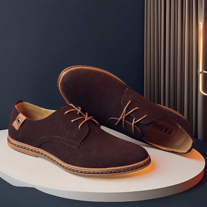 ανδρικά casual πράσινα σουέτ παπούτσια oxford – σχέδιο με κορδόνια με σόλα αντίθεσης, άνετα καθημερινά παπούτσια για έξυπνο-casual στυλ 2025 - $46.99 –P4