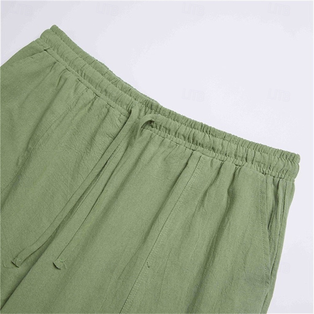 Hombre Pantalones de lino Pantalones Pantalones de verano Correa Cintura elástica Pierna recta Plano Comodidad Transpirable Longitud total Exterior Casual Diario Moda Negocios Negro Blanco 2026 - $25.99 –P10