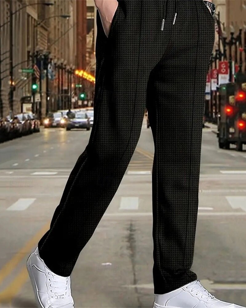 Men's Sweatpants Trousers Pleated Pants Waffle Pants Pocket Drawstring Elastic Waist Plain Comfort Sports Outdoor Daily Fashion Casual Black White Micro-elastic 2025 - zł59.99 –P2