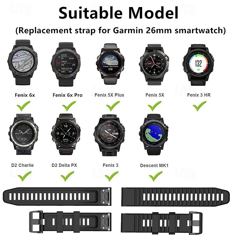 Horlogeband voor Garmin Fenix 8 51mm 7X Pro 6X 5X Plus Epix Pro Tactix 7 Amoled Instinct 2X Quatix Enduro Descent Mk2i Mk2 26mm Siliconen Vervanging Band Verstelbaar Sportband Polsbandje 2025 - $16.99 –P1