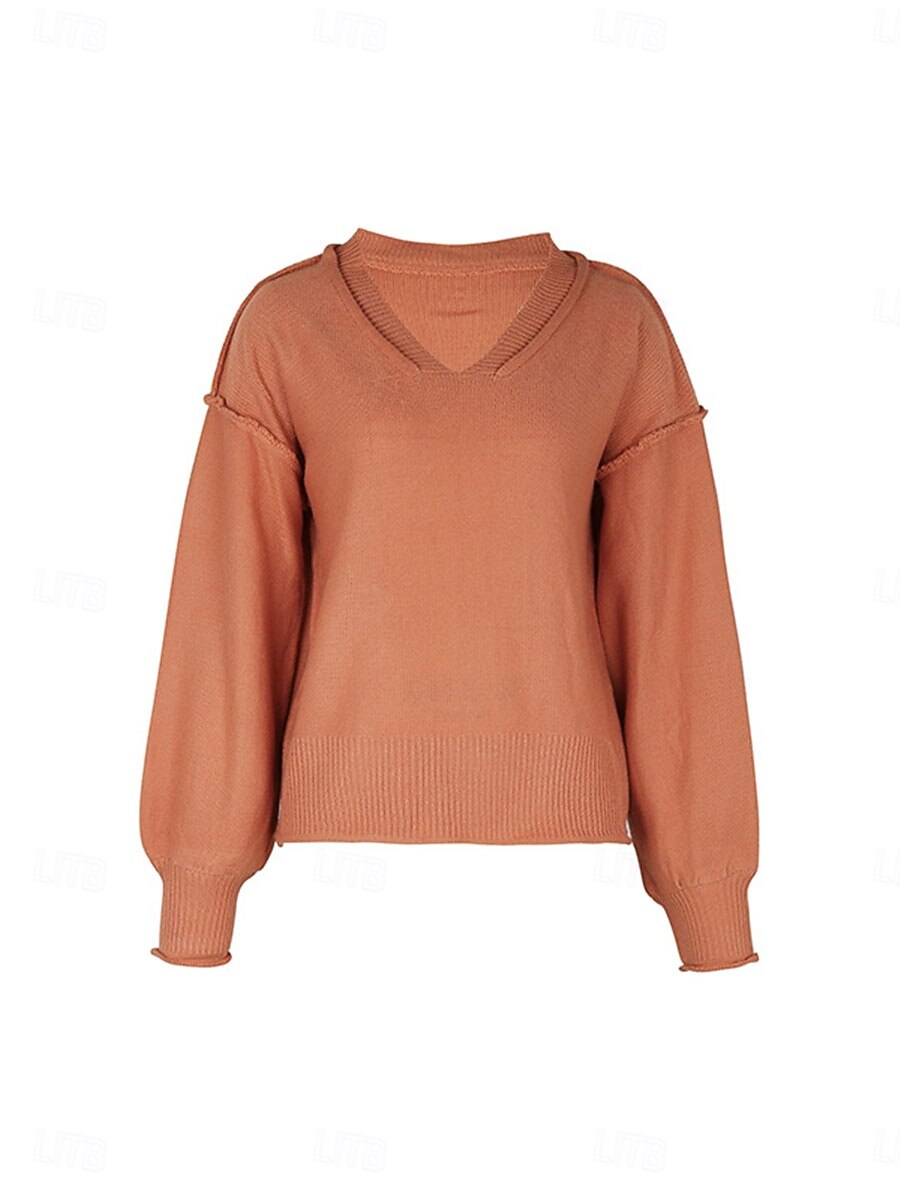 Per donna Felpa Informale Morbido Colore puro A coste A V Lavorato a maglia Manica lunga Top regolari Maglia Esterno Giornaliero Fine settimana Rosso marrone Autunno Inverno del 2025 a $31.99 –P4