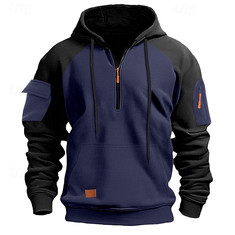 Per uomo Felpa con cappuccio Felpa con cappuccio e cerniera a un quarto Felpa con cappuccio tattica Nero Blu marino Cachi Grigio scuro Grigio Con cappuccio Color Block Compatto Sportivo Giornaliero del 2025 a $28.99 –P7