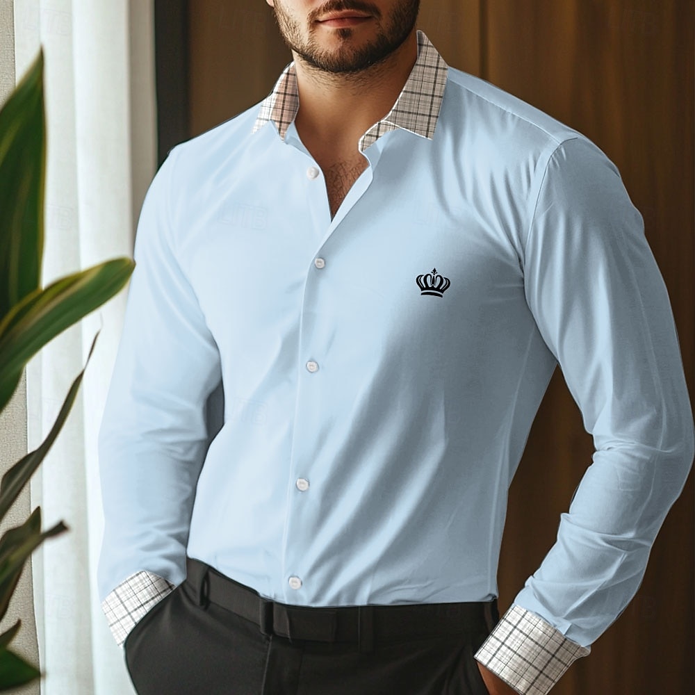 Men's Tiaras & Crowns Dress Shirt Button Up Shirt Long Sleeve Business Casual Formal Daily Holiday Fall Winter Spring & Summer Collared Shirts Button Up 3D Print Light Blue White Pink 2025 - $28.99 –P4