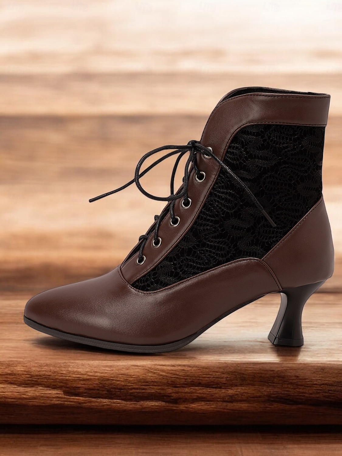 stivaletti allacciati in stile vittoriano nero da donna con pannello in pizzo e tacchi a gattino - elegante stile vintage per occasioni formali e casual del 2025 a $46.99 –P2