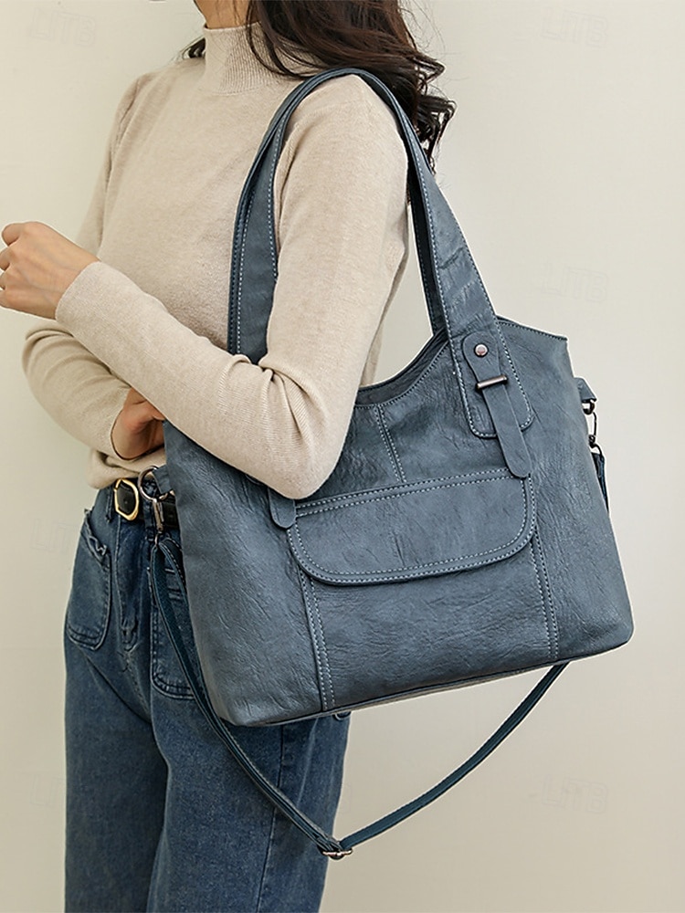 vintage brun konstläderväska för kvinnor med dubbla handtag och justerbar crossbody-rem – rymlig och elegant för dagligt bruk 2025 - $29.99 –P6