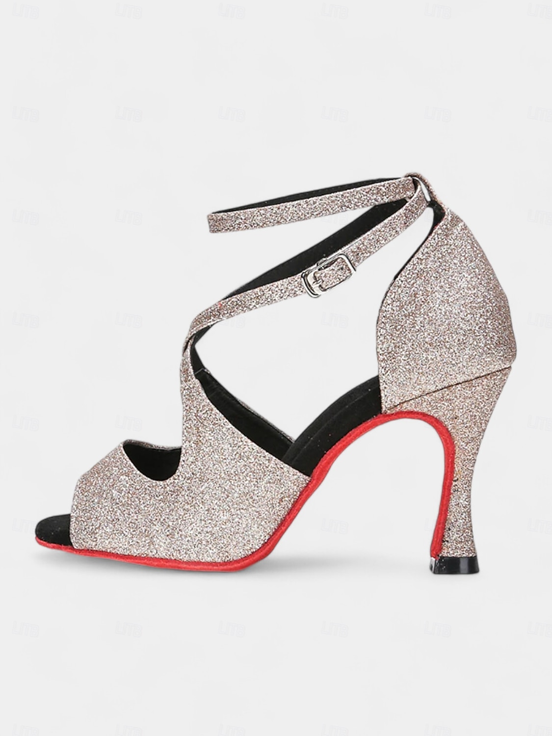 Latein-Tanzschuhe für Damen in Goldglitzer mit überkreuzten Riemen, weicher Wildledersohle und offenem Zehenbereich – High-Heel-Performance-Schuhe für Salsa, Tango und Gesellschaftstanz 2025 - $46.99 –P4