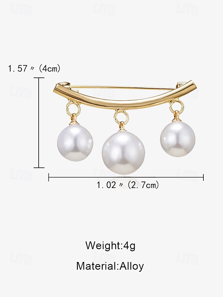 2026年 エレガントなパールドロップブローチセット、ゴールドのカーブバー付き - 洗練されたモダンなスタイルのトリプルパールチャームデザイン  コレクション – $9.99 –P7