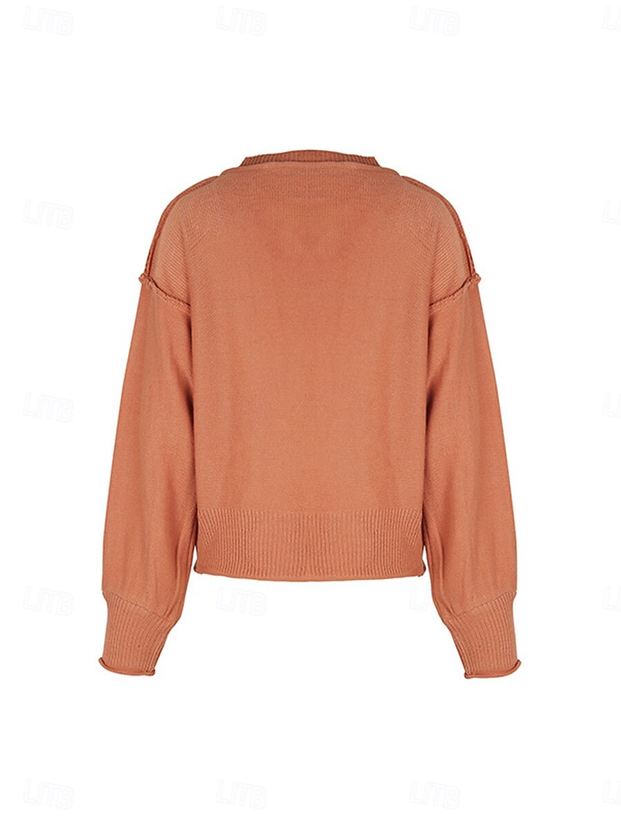 Per donna Felpa Informale Morbido Colore puro A coste A V Lavorato a maglia Manica lunga Top regolari Maglia Esterno Giornaliero Fine settimana Rosso marrone Autunno Inverno del 2025 a $31.99 –P6