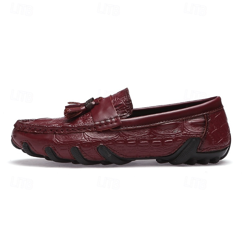 burgunder loafers med krokodillemønster for menn med duskdetalj og sklisikker såle - luksuriøse slip-on sko for fritids- og formell bruk 2025 - $42.99 –P3