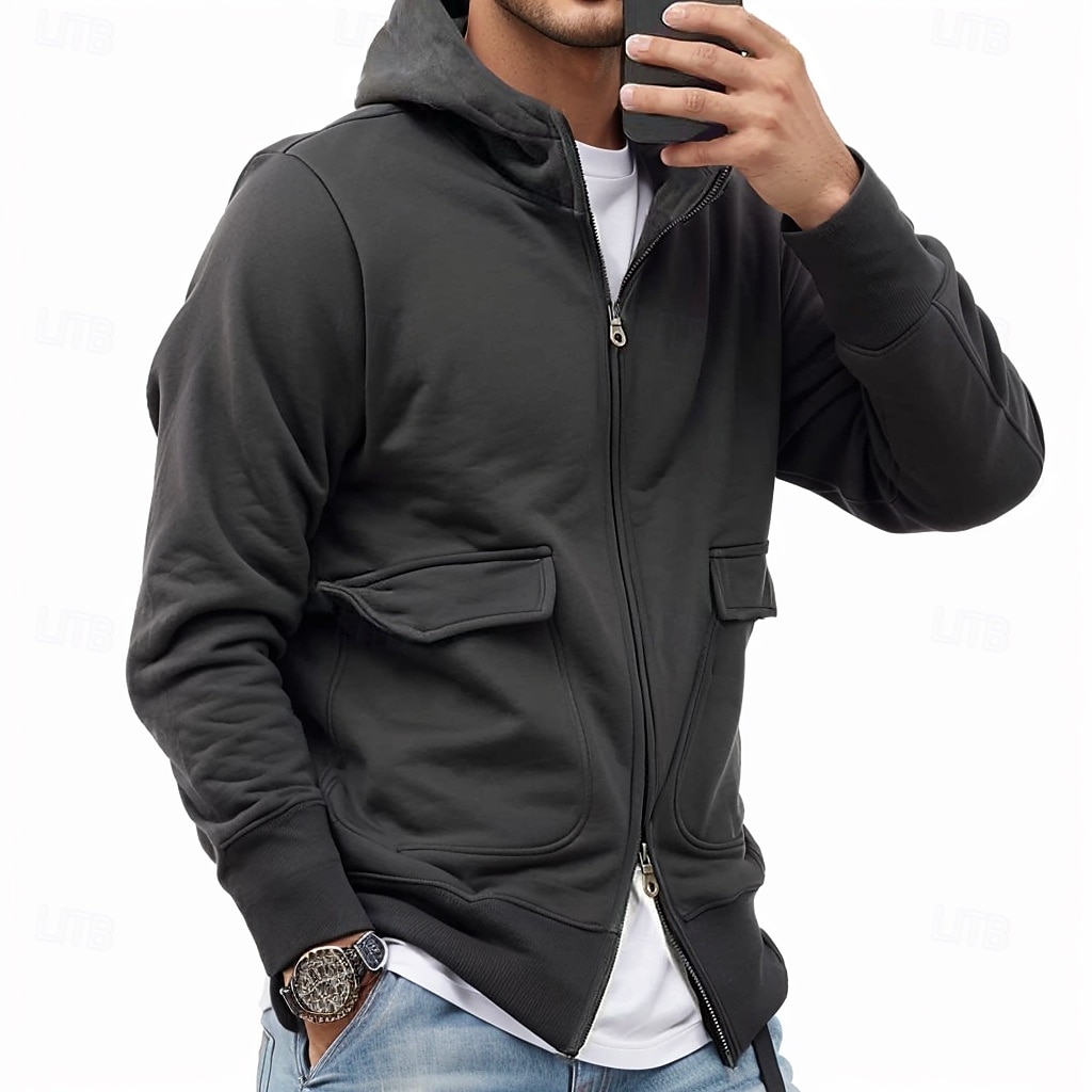 Per uomo Felpa con cappuccio Felpa con cappuccio a zip intera Felpa con cappuccio tattica Nero Blu marino Cachi Grigio Con cappuccio Liscio Compatto Sportivo Giornaliero Streetwear Fantastico del 2025 a $41.99 –P2