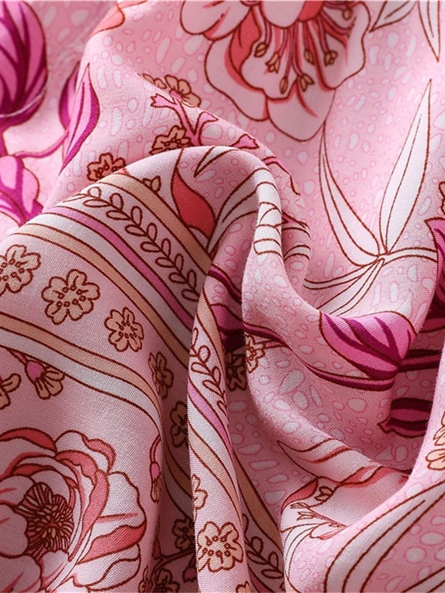 Damen Midikleid Casual kleid Schaukelkleid A Linie Kleid Boho-Kleid Brautkleider schlicht Täglich Regular Fit Blumen 3/4 Ärmel V Ausschnitt Rosa Blau Aprikose Sommer Frühling Herbst 2025 - $41.99 –P7