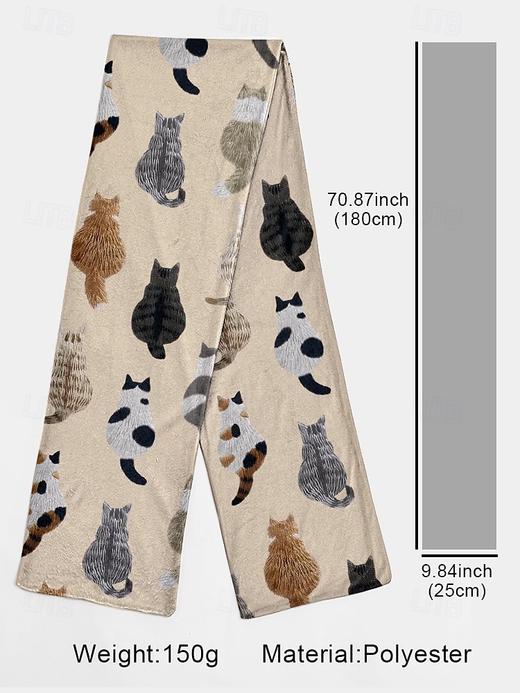 Women's Cute Cat Patterned Beige Scarf – Cozy and Stylish Winter Accessory 2025 - $14.99 –P4