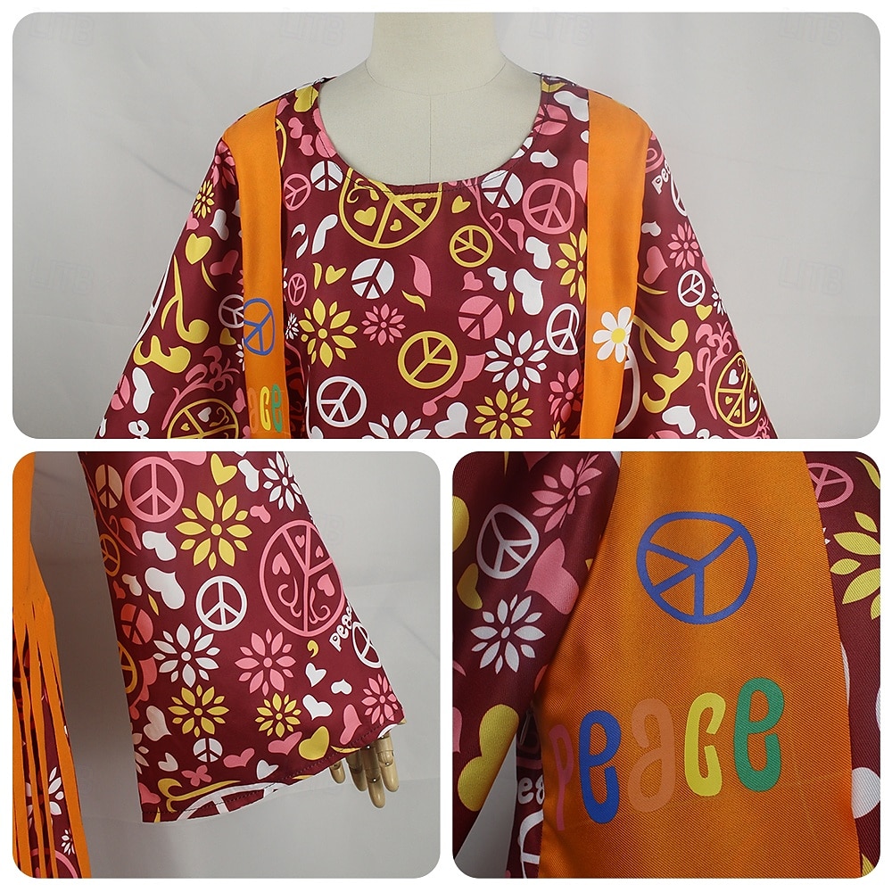 Retro 60. léta Hippie Šaty Cosplay kostým Čelenka Hippie Disko Dámské Dívčí Třásně předvečer Všech svatých Karneval Plesová maškaráda Výkon Plesová maškaráda Běžné / Denní Dospělé Šaty Kryt obuvi 2025 - $30.99 –P3