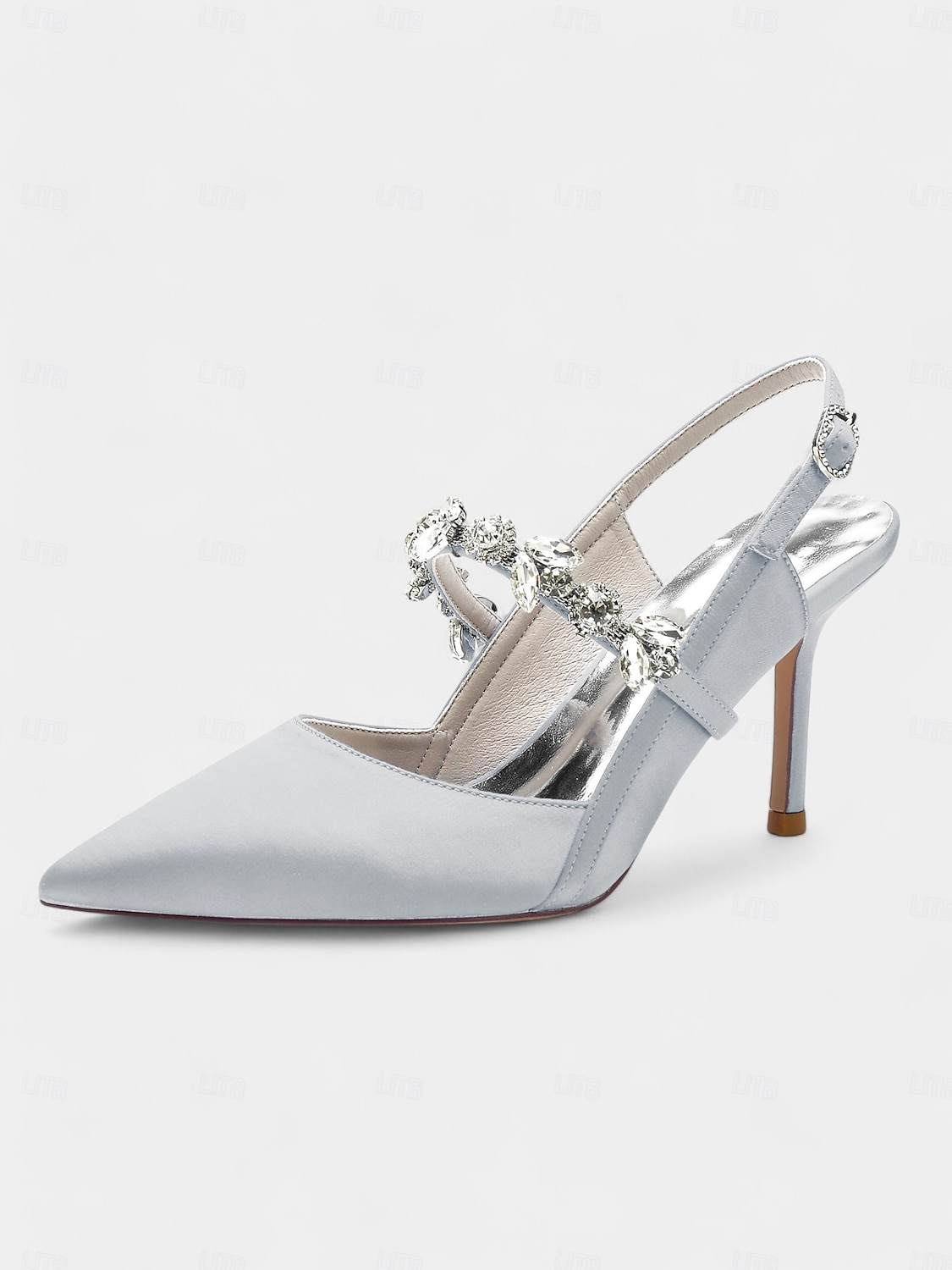 scarpe col tacco da donna in raso bianco con cinturino posteriore e decorazioni in strass – eleganti scarpe a punta per matrimoni e occasioni formali del 2025 a $64.99 –P10