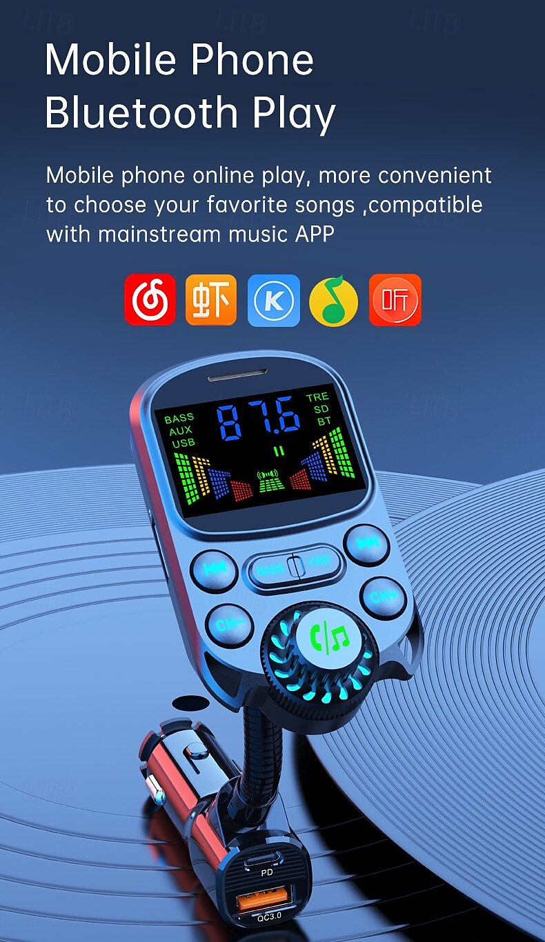 2025年 高品質のミニカー MP3 プレーヤー Bluetooth 音楽スピーカー 30W 急速充電器、車用 FM トランスミッター MP3 プレーヤー  コレクション – $43.99 –P8