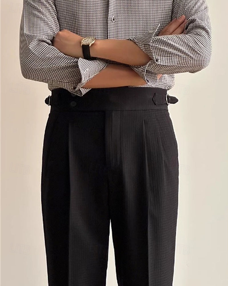Herren Waffel Abschlußfeier Anzughose Neapel Hosen Hose Knöpfe Tasche Einfarbig Komfort Formell Party Arbeit Mode Klassicher Stil Schwarz Weiß Mikroelastisch 2025 - $27.99 –P9