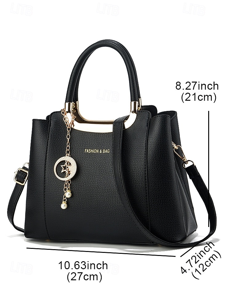 Women's Red Faux Leather Handbag - Elegant Top-Handle Design with Pearl Charm and Detachable Strap for Work, Parties, and Daily Use 2025 - $34.99 –P11