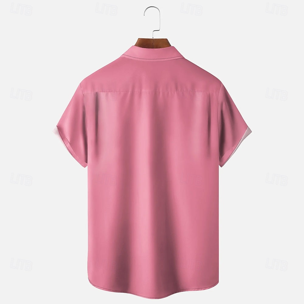 Men's Flamingos Bowling Shirt Button Up Shirt Short Sleeve Hawaiian Formal Sport Summer Turndown Pocket Pink 2025 - $24.99 –P4