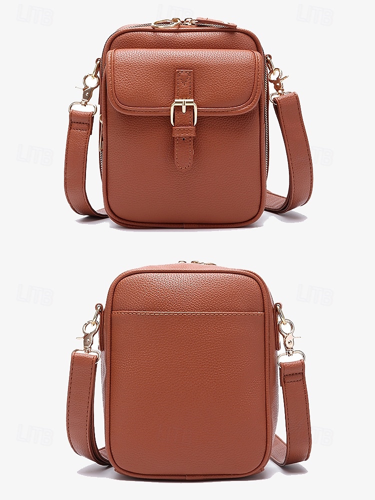 Bolso bandolera vintage de piel sintética marrón para mujer con detalle de hebilla frontal: diseño compacto y elegante 2025 - $32.99 –P4