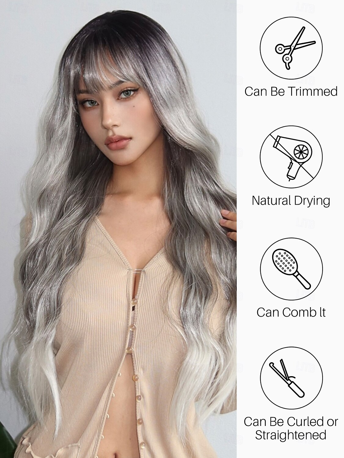 Synthetische pruiken Golvend Springerige krullen Middelste stuk Strakke pony Pruik 71.1 cm Zilver grijs Synthetisch haar Dames Middenscheiding Stoer Aanbiddelijk Grijs 2025 - $25.99 –P2