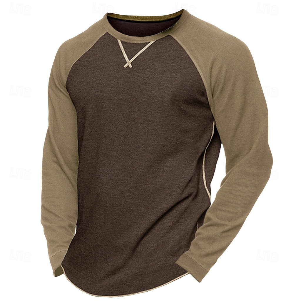 Men's 60% Cotton Raglan Sleeve Sweatshirt Tee Top Long Sleeve Shirt Solid Color Crew Neck Outdoor Street Long Sleeve Color Block Clothing Apparel Daily Casual Street Style 2025 - $18.99 –P6