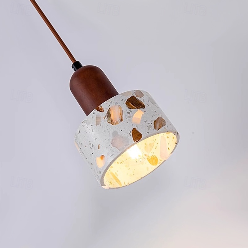 wabi-sabi terrazzo pendellampe rund halvkule sement massivt tre 1-lys pendel 85-265v 2025 - $109.99 –P9