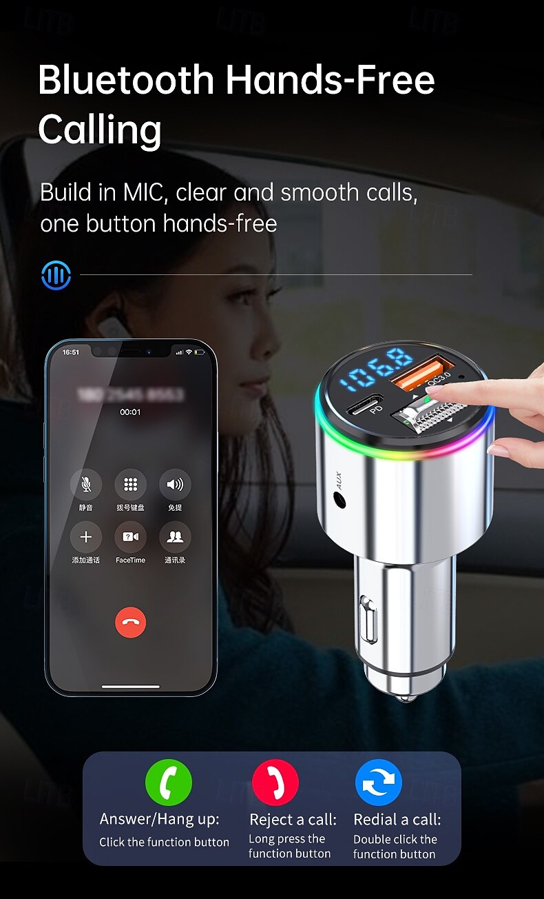 FM Transmitter With Car MP3 Player Fast Charging QC 3.0 Hand-free Call Dual PD Charger Bluetooth 2025 - $43.99 –P6