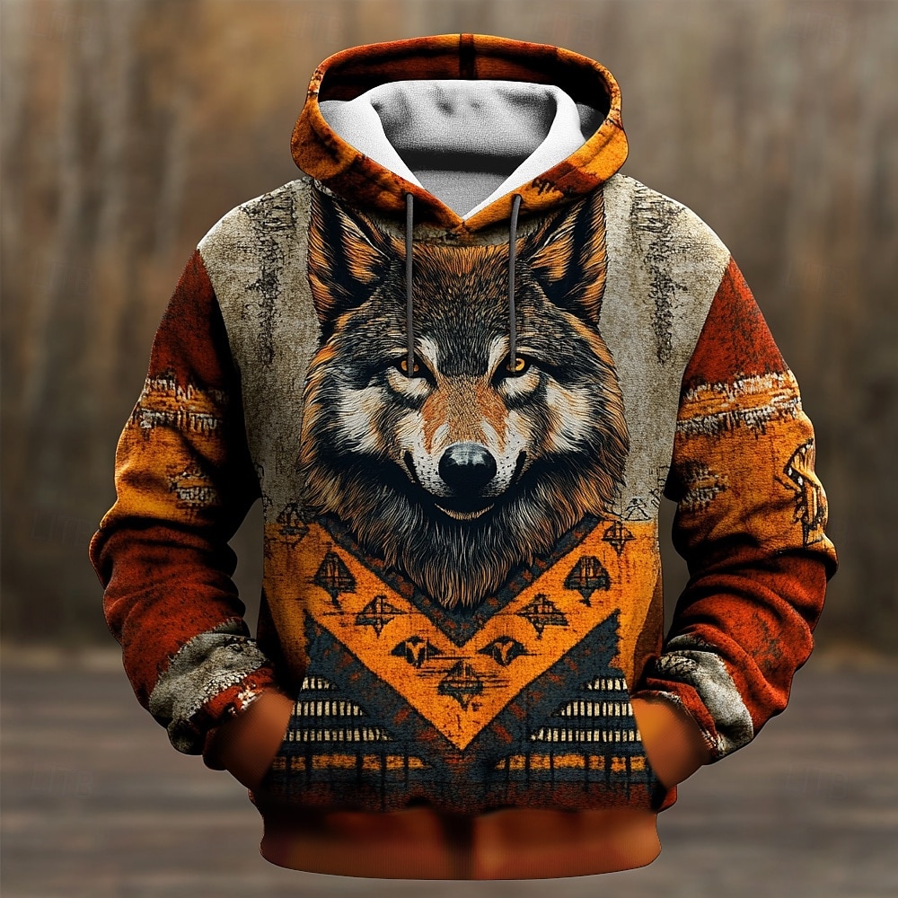 Hombre Lobo Sudaderas Sudadera Abrigos Sudadera con capucha Cuello Barco Moda Impresión 3D Fiesta Festivos Ropa de calle Marrón Correa Otoño Invierno Diseñador 2025 - $29.99 –P1