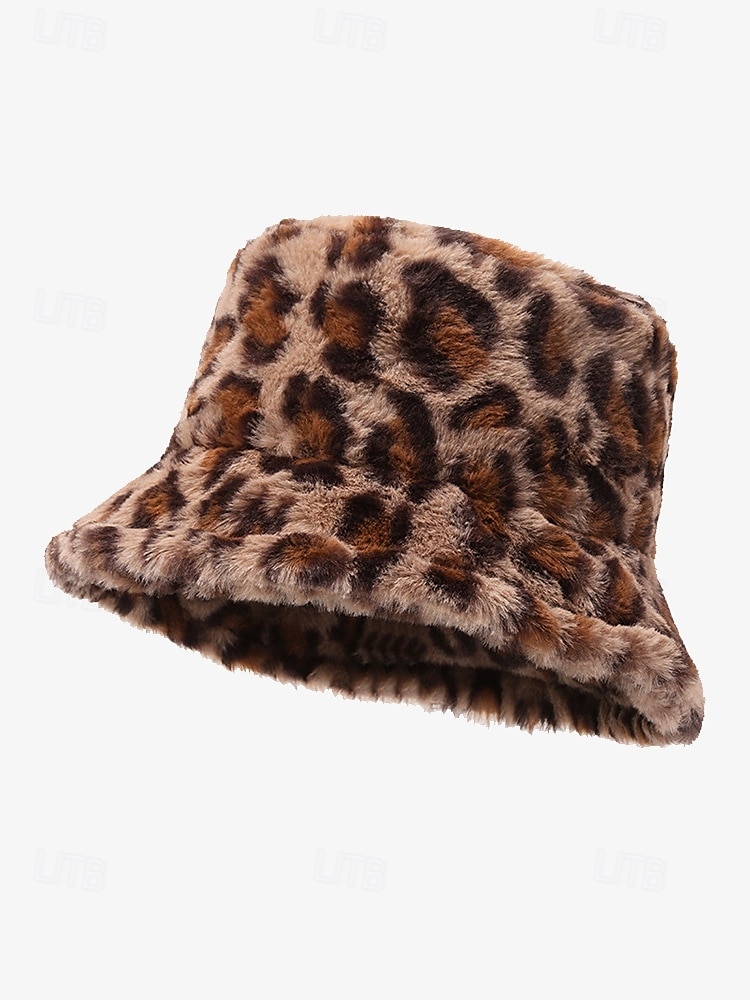 Cappello da pescatore in pelliccia sintetica con stampa leopardata per donna: elegante accessorio invernale per look casual e alla moda del 2025 a $11.99 –P8