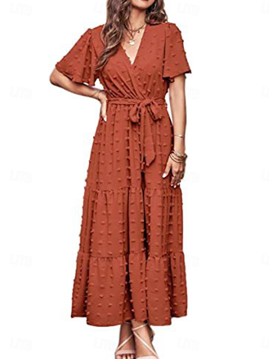 kvinners ensfarget slips foran v-hals lang kjole maxi kjole elegant bohemia fest daglig sommer 2025 - $51.99 –P1