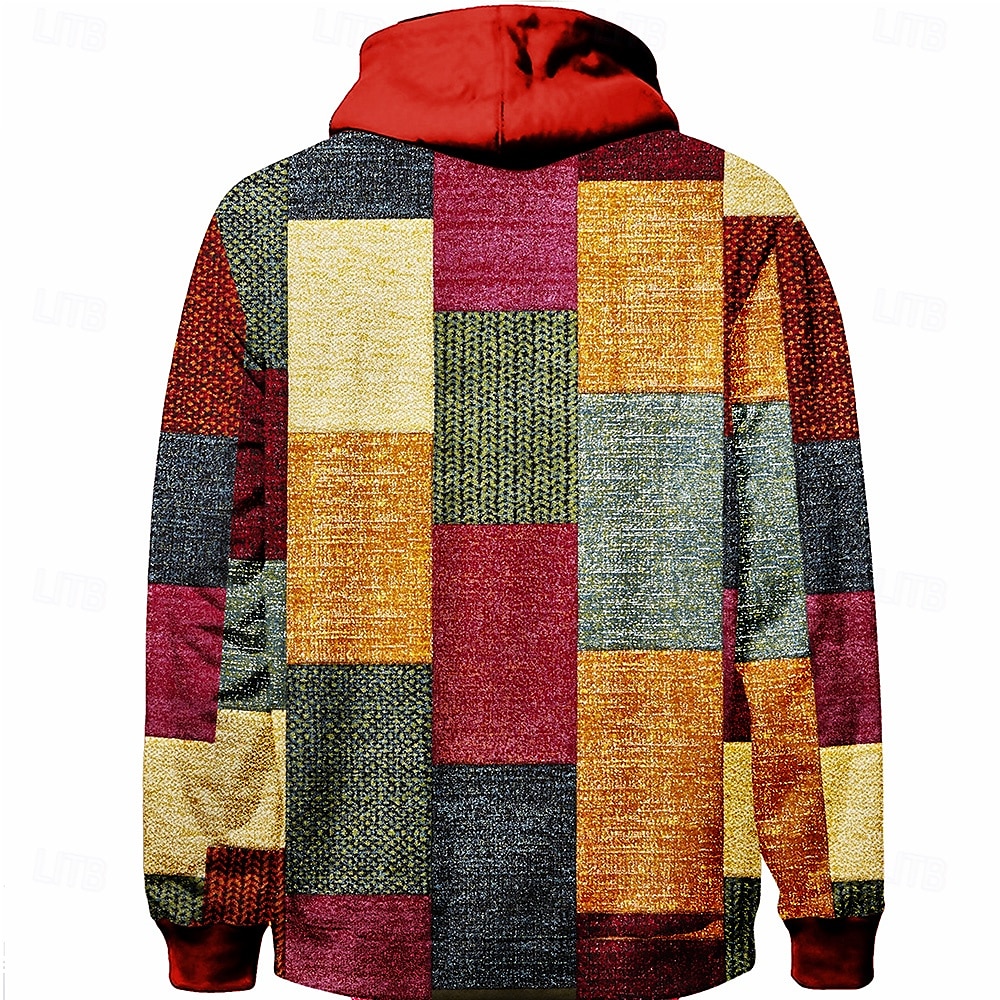 Homens Xadrez Moletons Moletom Casacos Moletom com capuz Gola Redonda Moda Impressão 3D Festa Feriado Streetwear Vermelho Azul Com Cordão Outono Inverno Designer de 2025 por $29.99 –P2