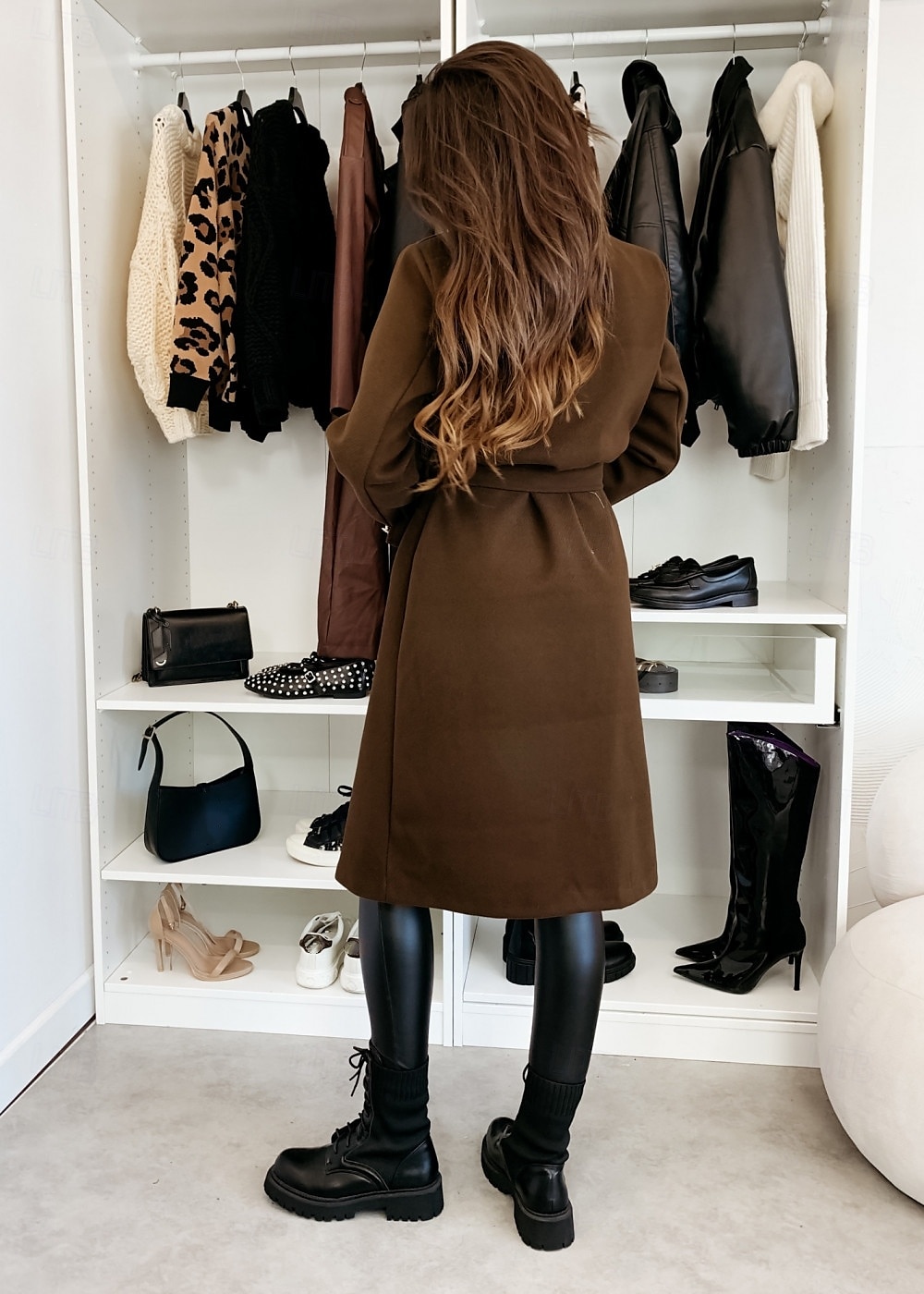 Dames Jas Houd Warm Comfortabel Knop Met riem Elegant Effen Kleur Casual / Dagelijks Dubbele rij knopen Revers Normale pasvorm Lange mouw bovenkleding Zwart Rood Abrikoos Winter 2025 - $52.99 –P2