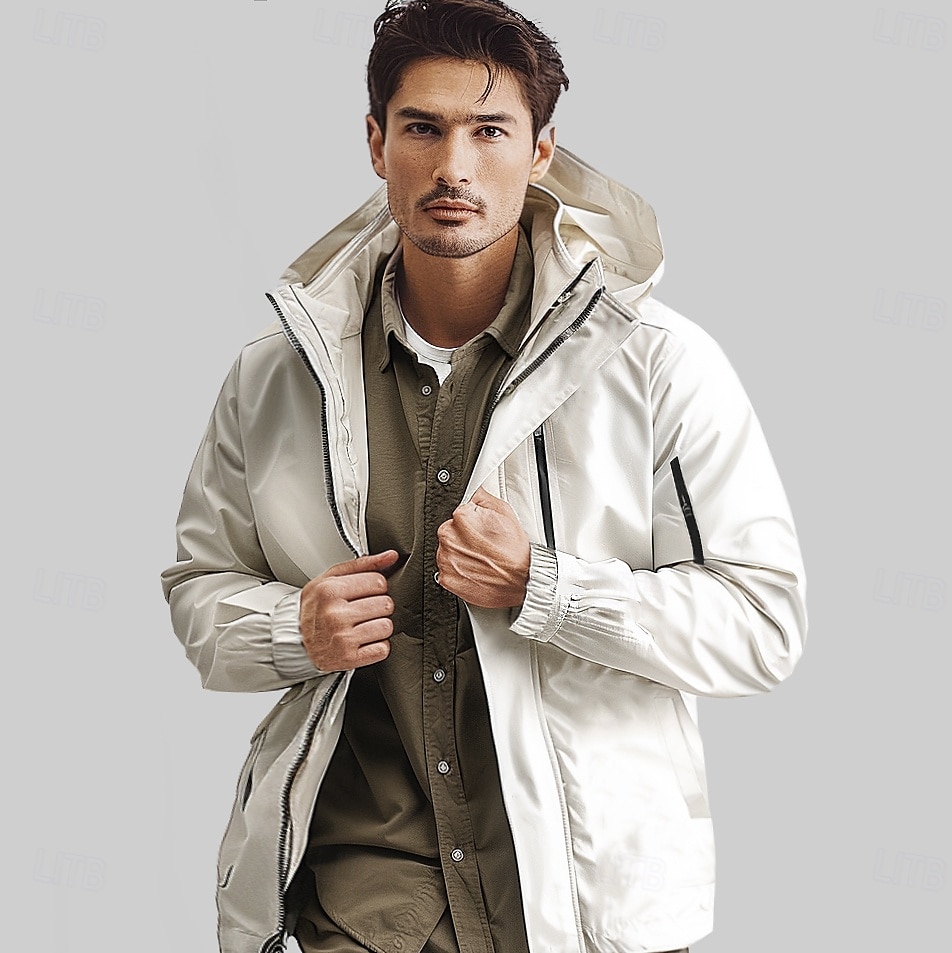 Men's Outdoor Jacket School Outdoor Waterproof Sunscreen Zipper Pocket Spring Fall Winter Solid Color Neutral Fashion Hooded Black White Blue Brown Jacket 2025 - $56.99 –P1
