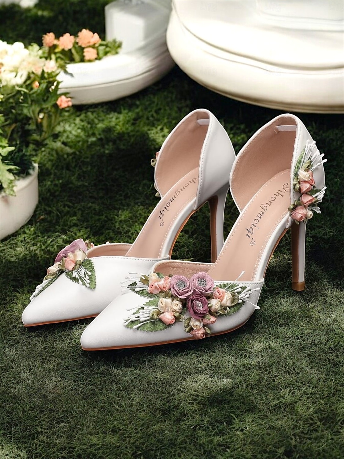 Women's White Bridal D'Orsay Stiletto Heels – Pointed Toe Wedding Pumps with 3D Floral Embellishment for Garden & Church Weddings 2026 - $59.99 –P7