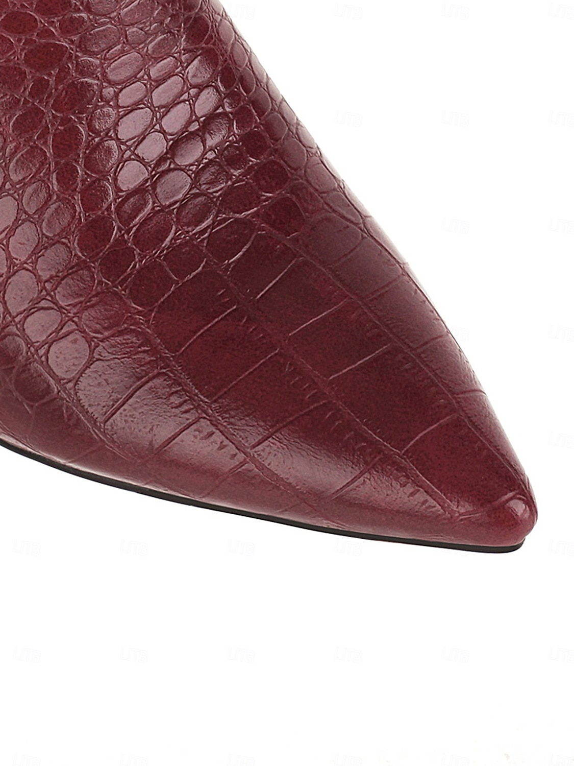 burgunderfarbene kniehohe Stiefel mit Krokoprägung für Damen – stylische Stiefel mit spitzer Spitze und Blockabsatz für die Herbst- und Wintermode 2025 - $54.99 –P9