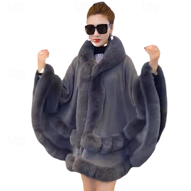 mulheres com capuz poncho capa xale de pele sintética envoltório com acabamento de pele cardigan sem mangas elegante capa moda tops casaco de 2025 por $93.99 –P6