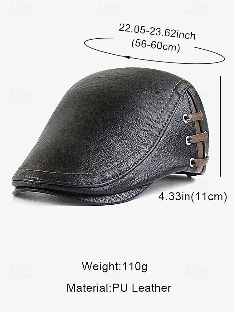 Men's Classic Faux Leather Newsboy Cap – Vintage Flat Ivy Hat with Lace-Up Side Details for Casual and Formal Looks 2025 - $14.99 –P8