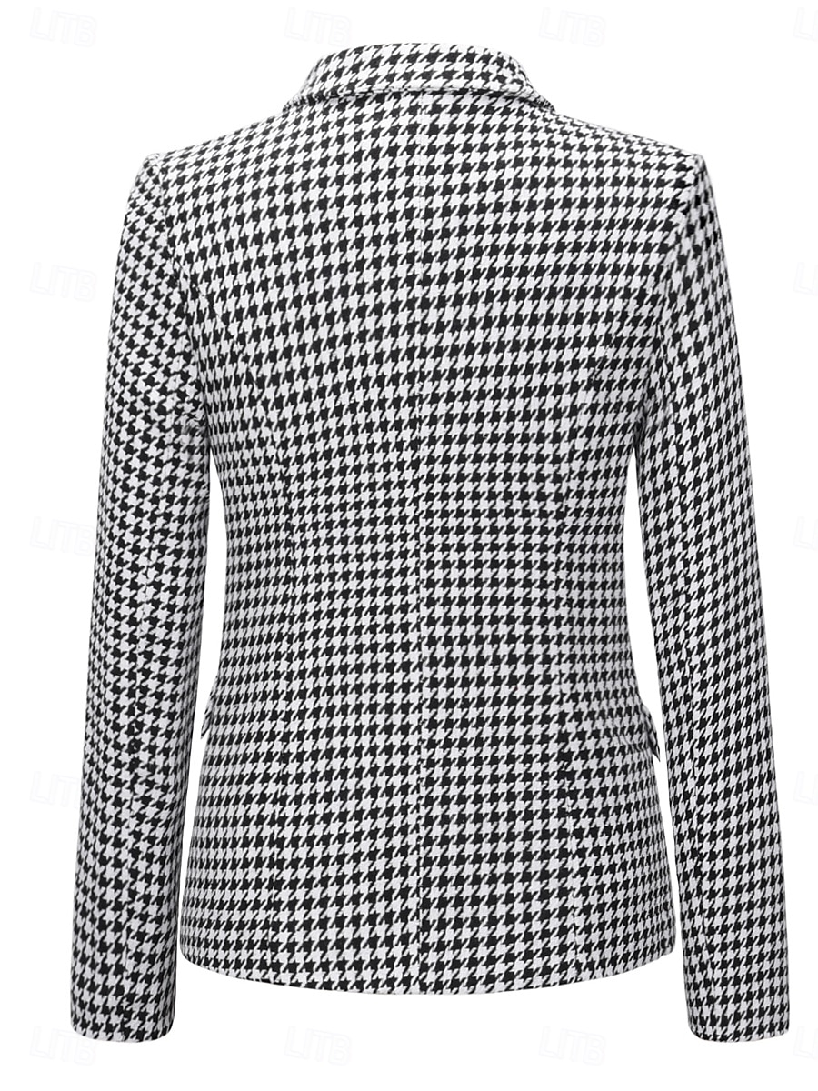Dames Blazer Werk Straat Herfst Winter Normaal jas Normale pasvorm Ademend Elegant Stijlvol Jacks Lange mouw niet-afdrukken Effen Kleur Strepen en Plaid Met zakken Wit + Zwart Zwart Rood 2025 - $42.99 –P3