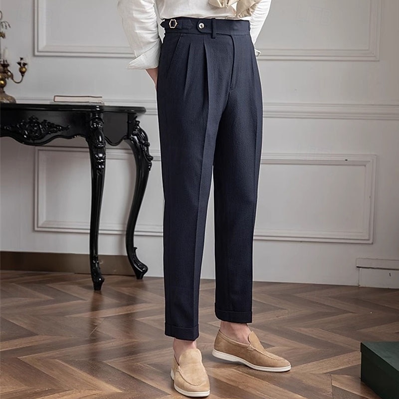 Herre Eksamen Dressbukser Napoli bukser Bukser kinesisk Knapper Lomme Helfarge Komfort Formell Fest Arbeid Mote Klassisk Stil Svart Mørkeblå Mikroelastisk 2026 - $29.99 –P5