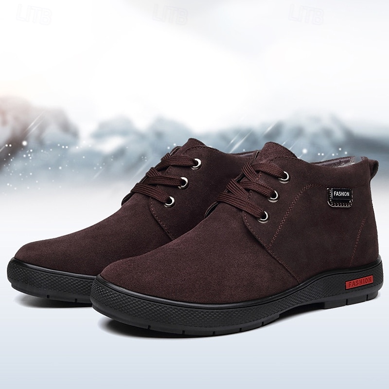 braune Winterstiefeletten aus Wildlederimitat mit Plüschfutter für Herren – warme Freizeitschuhe zum Schnüren für kaltes Wetter 2025 - $59.99 –P2
