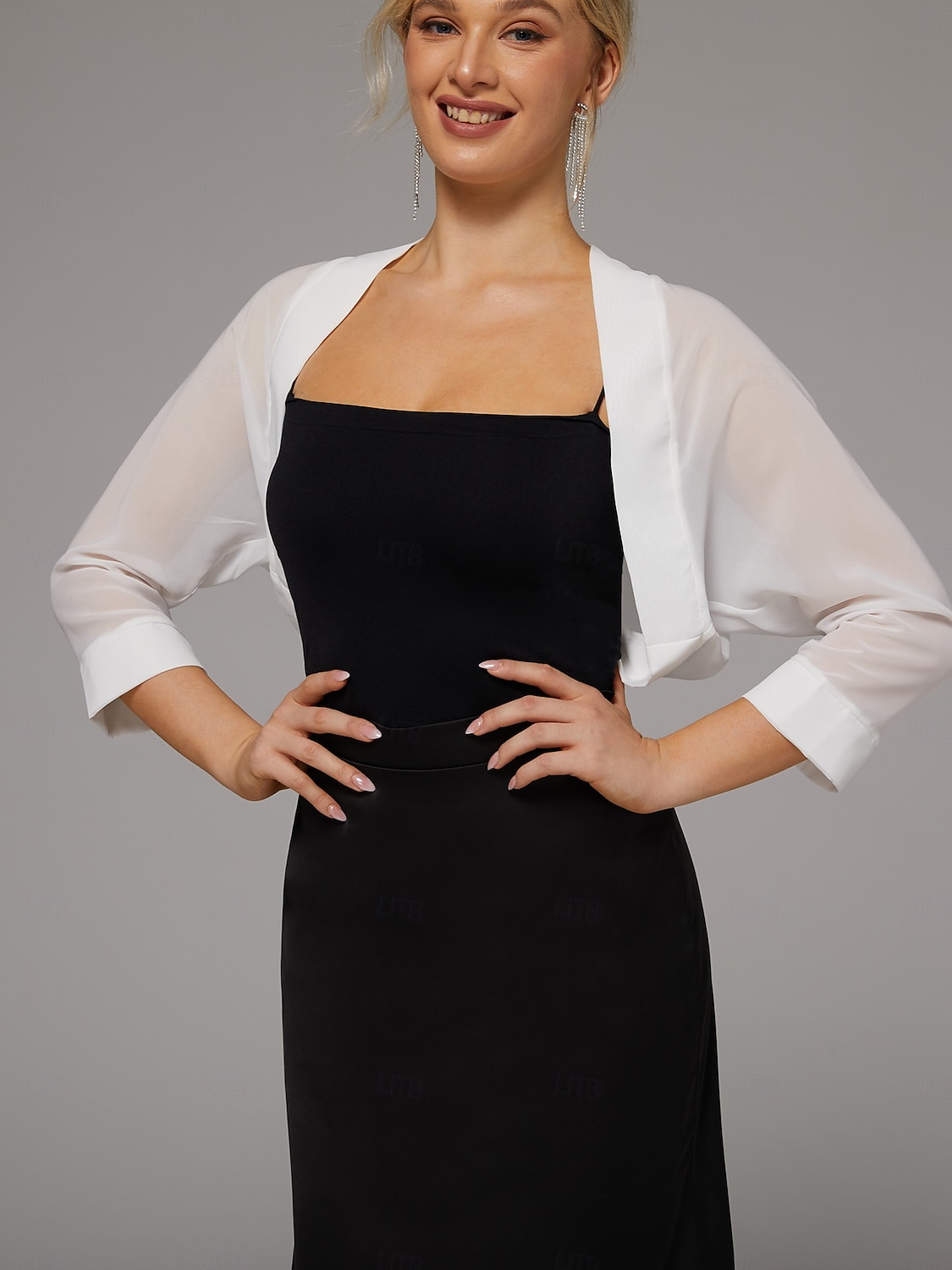 Sjalar Ren Sexig Solskydd 3/4 Längd Ärmar Chiffon Bröllop Wraps Med Ren Färg För Bröllop Vår  Sommar 2025 - $21.99 –P5
