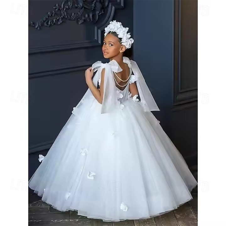 Flower Girl Dress Girls' First Communion Dress Party Dress Performance Wedding Party Princess Sweet Mesh Solid Color Sleeveless Off Shoulder White Pink kids 2025 - $89.99 –P4